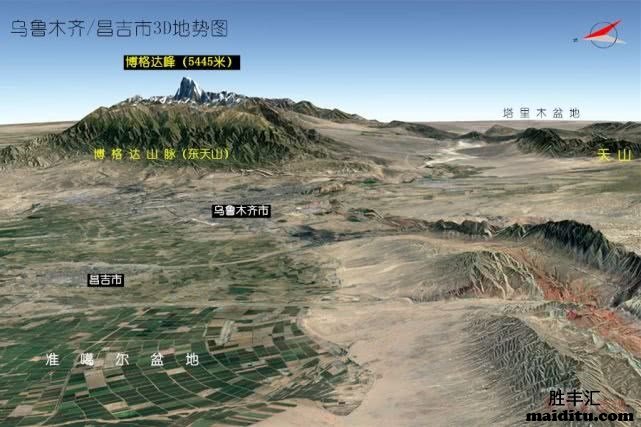 昌吉市3D地形地势图